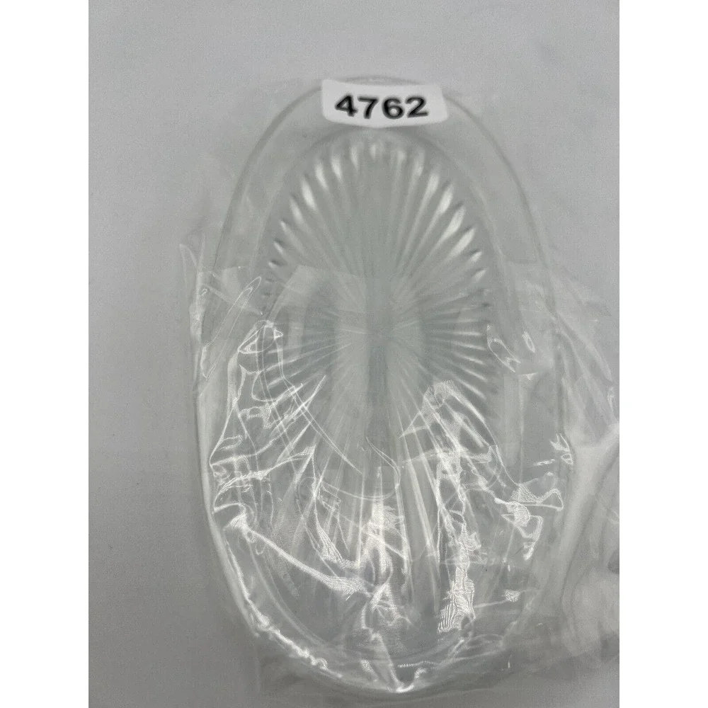 Vintage Retro‎ Clear Crystal Pressed Glass Starburst Oval Shaped Platter Dish